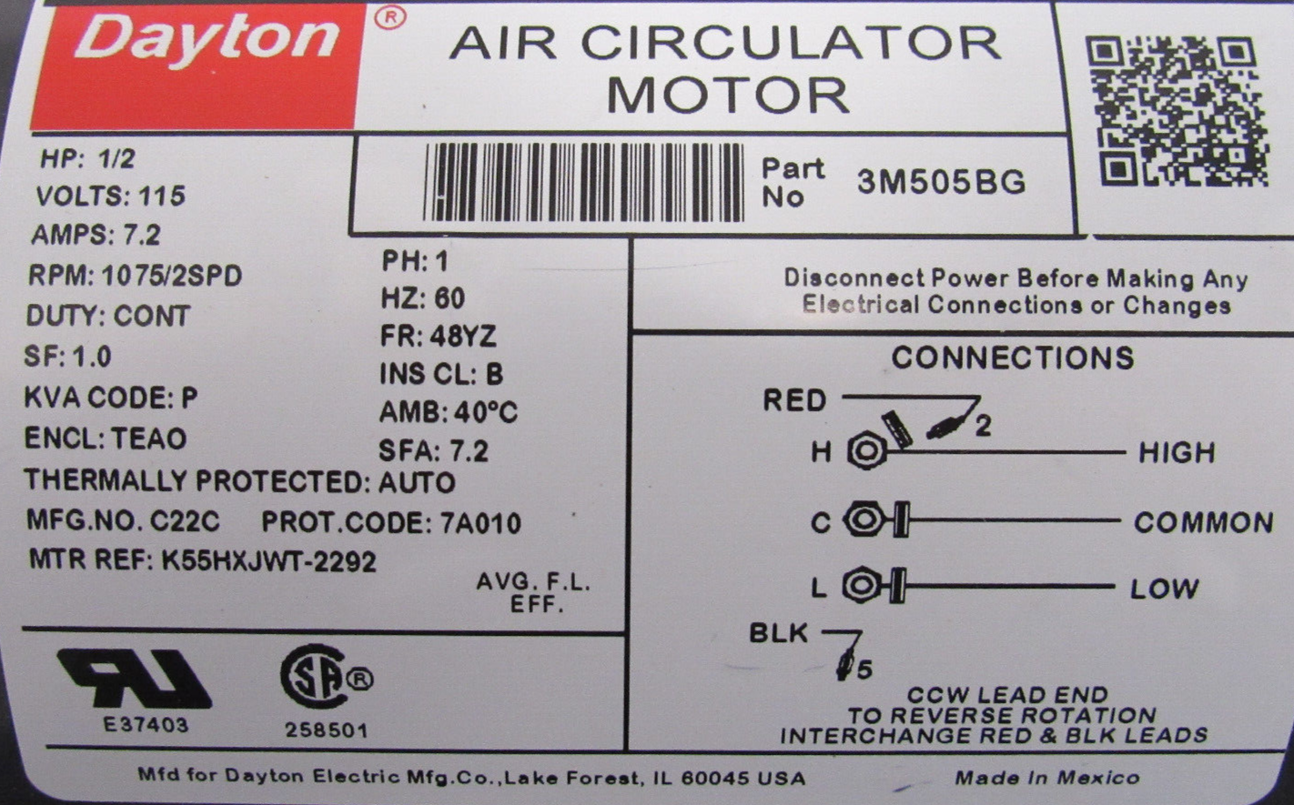 NEW DAYTON 3M505BG MOTOR 1/2HP 115V - SB Industrial Supply, Inc.