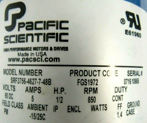 NEW PACIFIC SCIENTIFIC SRF3756-4627-7-48B MOTOR 1/2HP 90VDC SRF37564627748B - Image 4