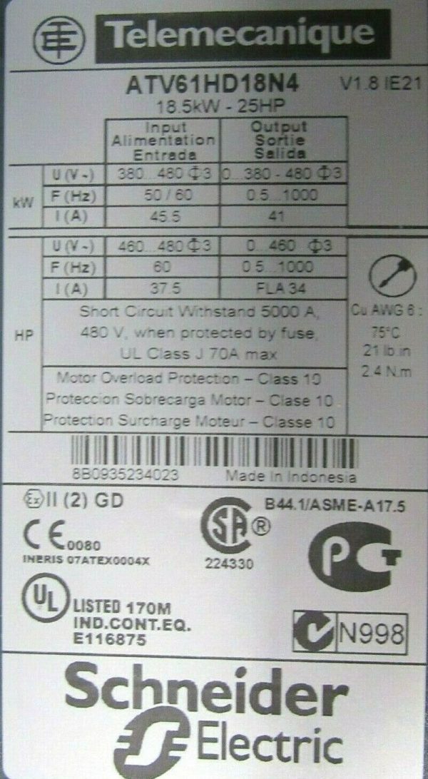 NEW SCHNEIDER ELECTRIC ATV61HD18N4 VARIABLE SPEED DRIVE 25HP 808032 - Image 7