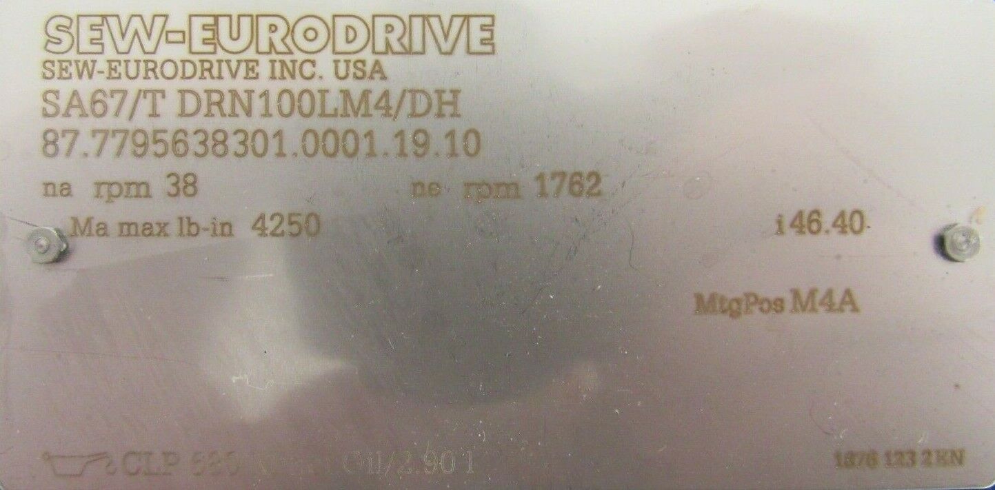 NEW SEW EURODRIVE SA67/T-DRN100LM4/DH GEARMOTOR 3HP 230/460V - Image 4