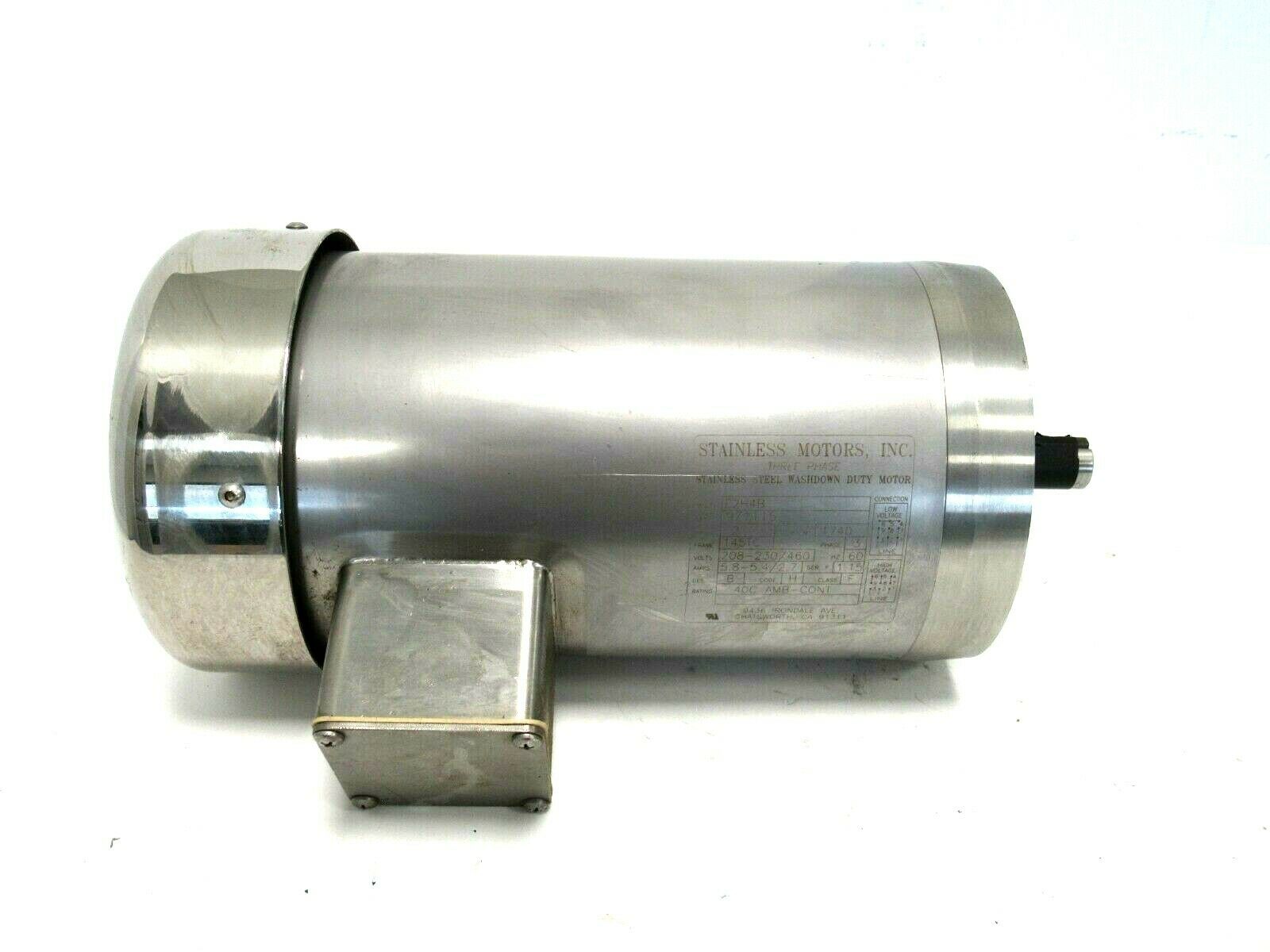 NEW STAINLESS MOTORS E2H4B MOTOR 2HP 208-230/460V 1740RPM 7/8" DIA. 145TC - Image 3