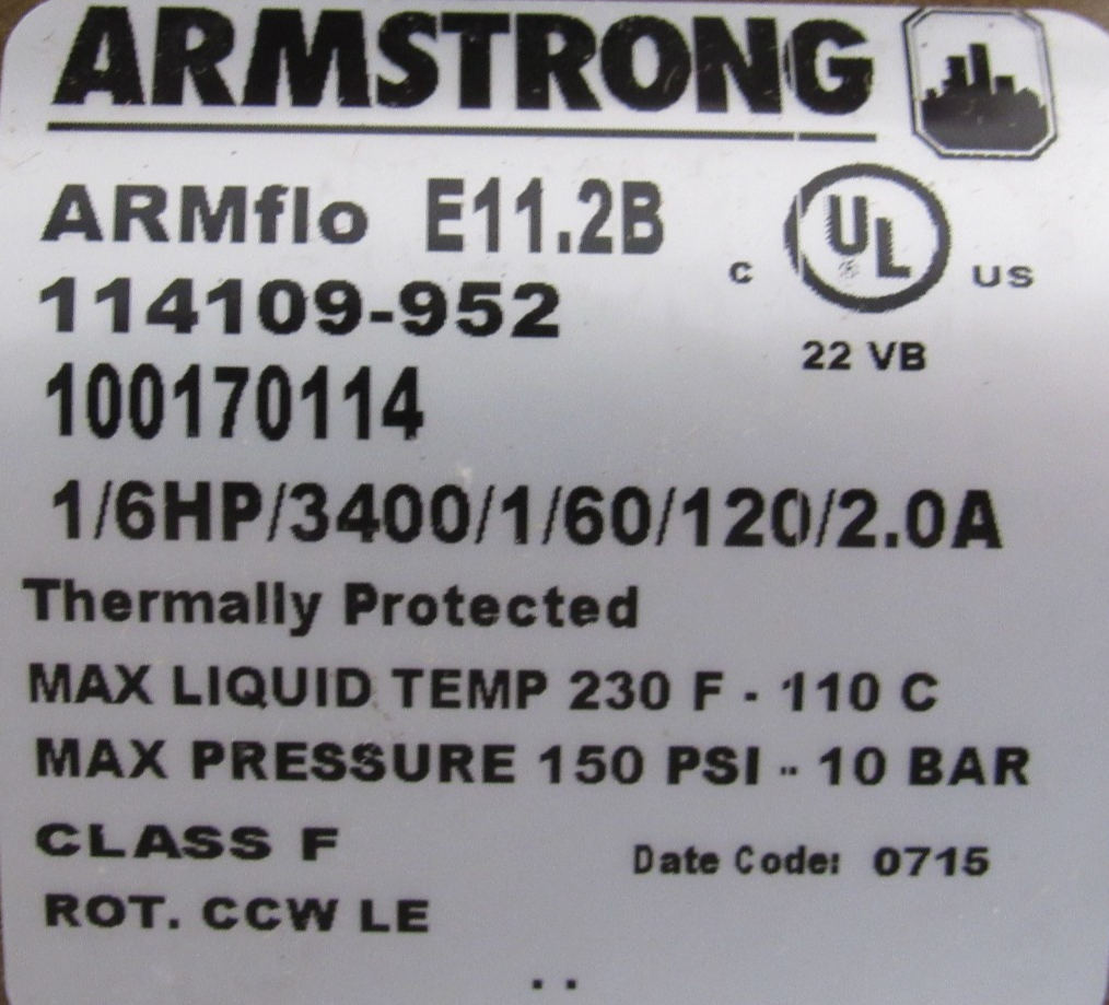 NEW ARMSTRONG 114109-952 CIRCULATOR PUMP BRONZE ARMFLO E11.2B