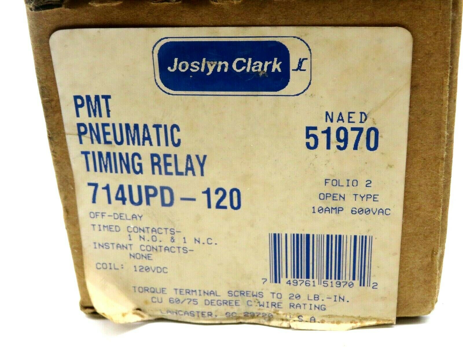 NEW JOSLYN CLARK 714UPD-120 PMT PNEUMATIC TIMING RELAY 10AMP 600VAC 714UPD120 - Image 7