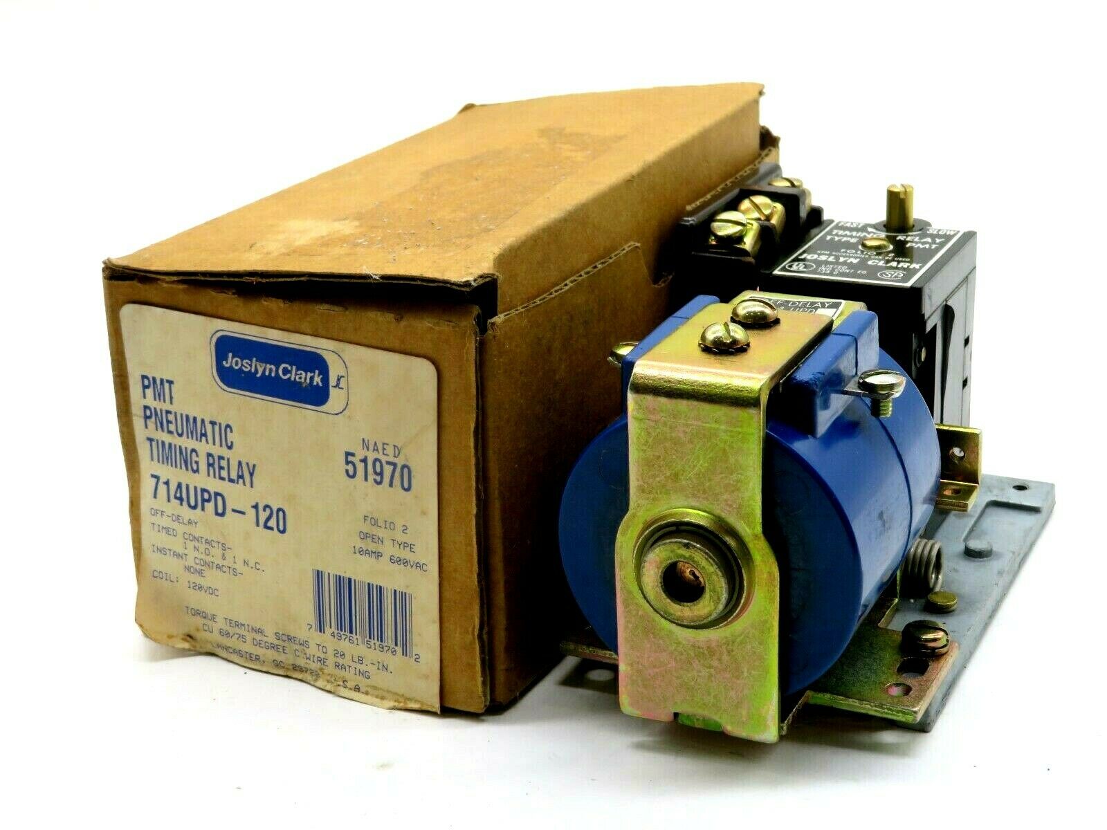 NEW JOSLYN CLARK 714UPD-120 PMT PNEUMATIC TIMING RELAY 10AMP 600VAC 714UPD120