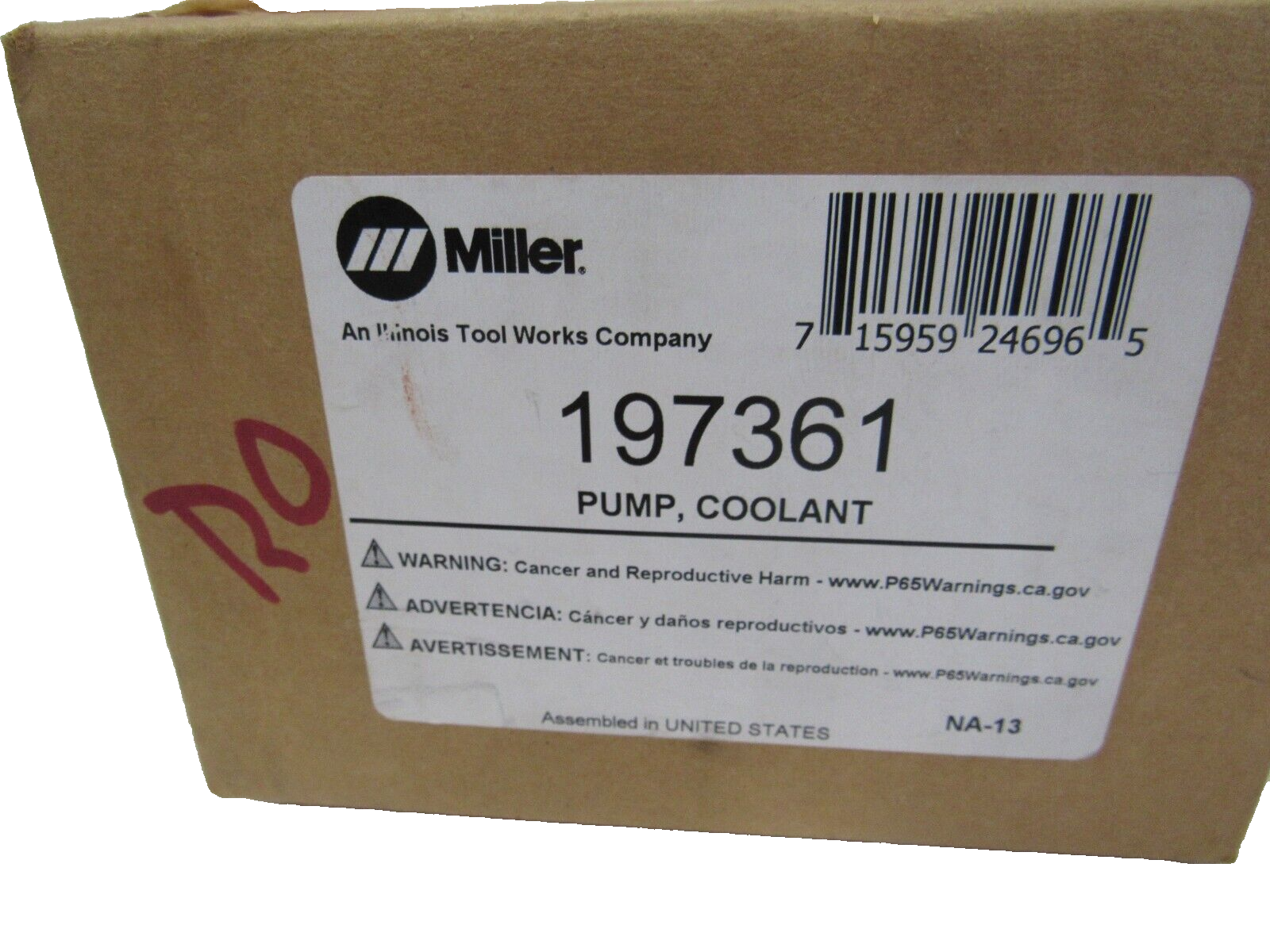 NEW PROCON/MILLER 197361 COOLANT PUMP 10597 55PSI - SB Industrial