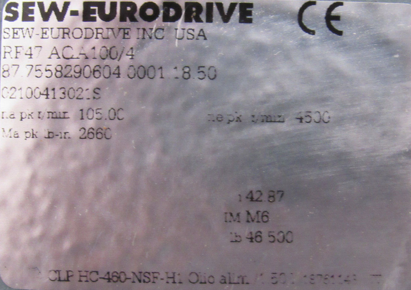 NEW SEW EURODRIVE RF47 AQA100/4 GEAR REDUCER 42.87:1 RF47AQA1004 - SB ...