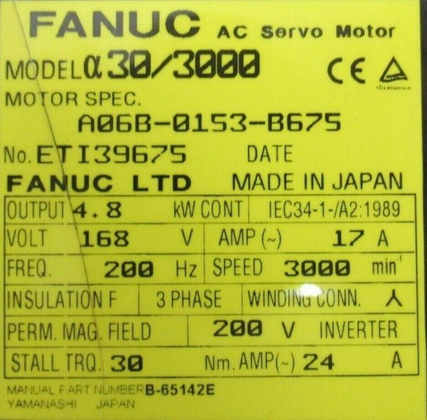 NEW FANUC A06B-0153-B675 SERVO MOTOR X30/3000 A06B0153B675 - Image 4
