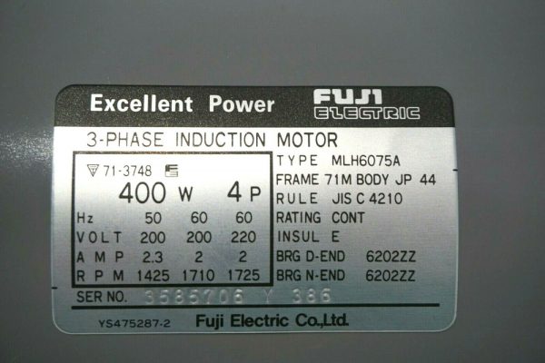 NEW FUJI ELECTRIC MLH6075A 3-PHASE INDUCTION MOTOR - Image 4