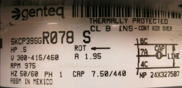 NEW GENTEQ 5KCP39SGR078S ELECTRIC MOTOR 0.5HP 380-415/460V MOT05335 X70671092010 - Image 4