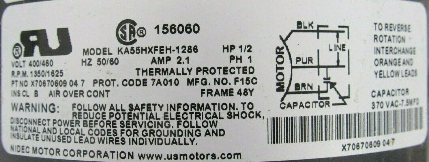 NEW NIDEC KA55HXFEH-1286 MOTOR 1/2HP 460V 1625RPM KA55HXFEH1286 - Image 4