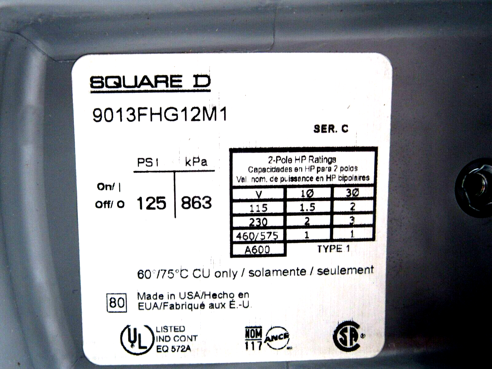 NEW SQUARE D 9013FHG12J52M1 PRESSURE SWITCH - SB Industrial Supply, Inc.