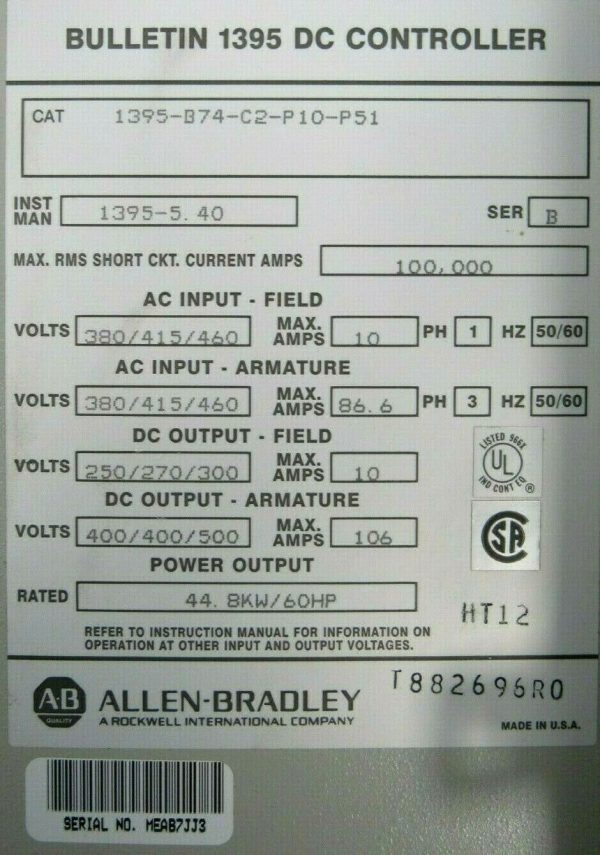 REFURBISHED ALLEN BRADLEY 1395-B74-C2-P10-P51 DC CONTROLLER 1395B74C2P10P51 - Image 7