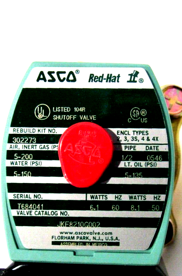 Asco Pneumatic Controls Red Hat® 8210 Series 1/2 in. 110/120V FNPT Brass Solenoid Valve - 8210G034