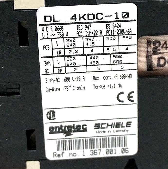 NEW ENTRELEC DL4KDC-10 CONTACTOR DL4KDC10 - SB Industrial Supply, Inc.