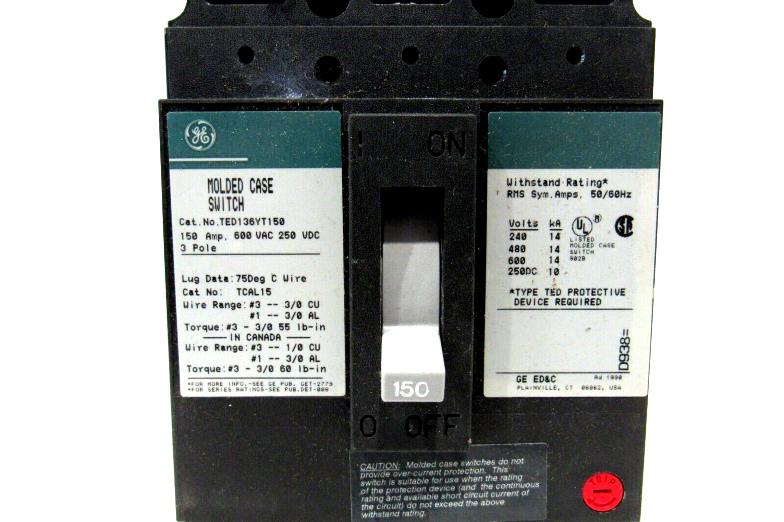 NEW GENERAL ELECTRIC TED136YT150 CIRCUIT BREAKER 3 POLE 150A - Image 4