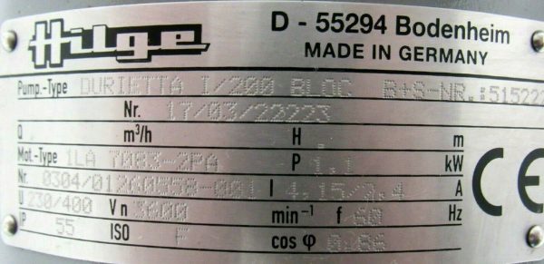 NEW HILGE DURIETTA I/200 BLOC PUMP 1LA7083-2PA99-Z 17/03/22223 515222 - Image 5