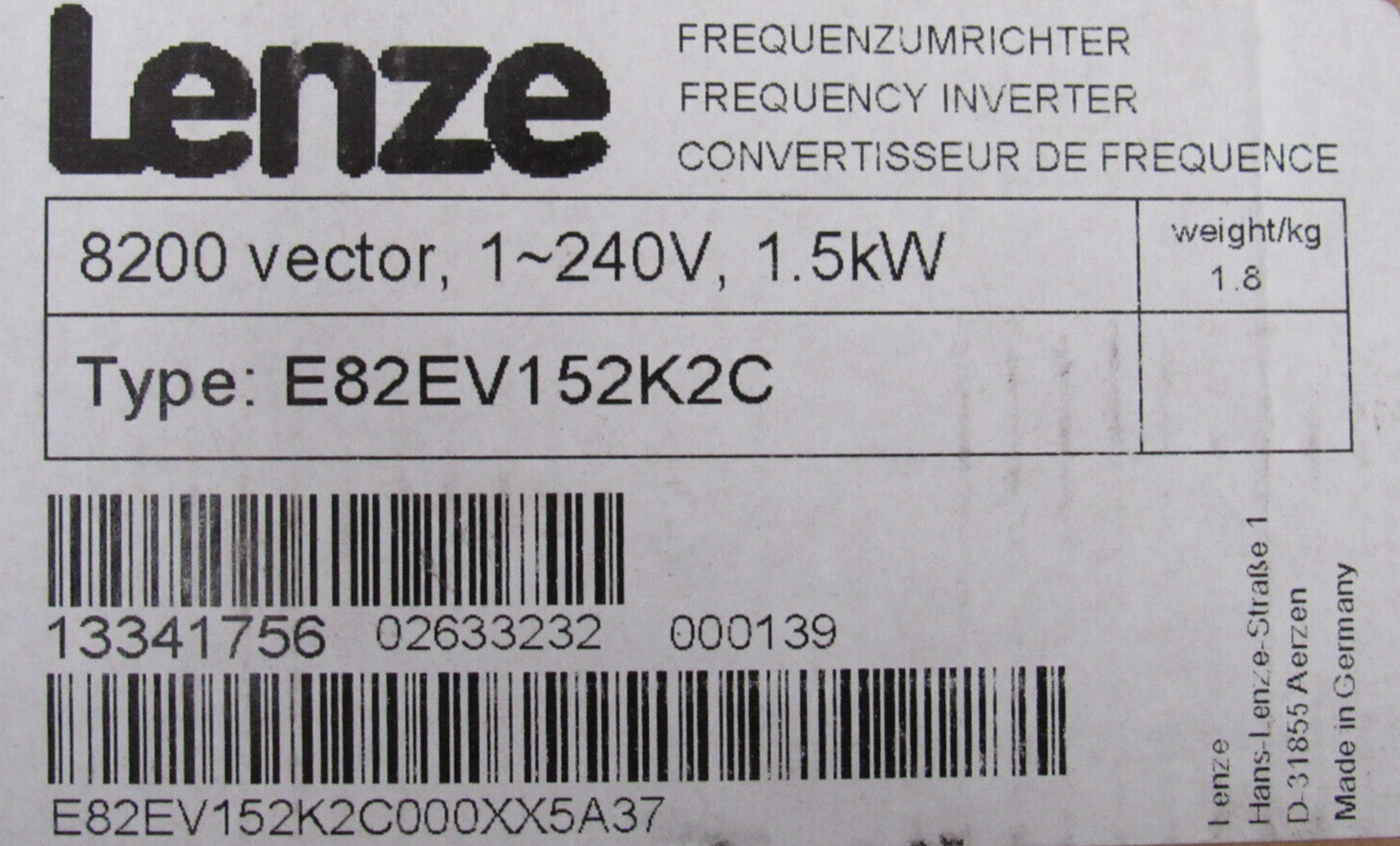 NEW LENZE E82EV152K2C FREQUENCY INVERTER 8200 VECTOR - Image 5