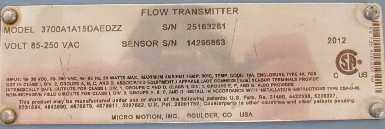 REFURBISHED MICRO MOTION 3700A1A15DAEDZZ FLOW TRANSMITTER CONTROLLER - Image 6
