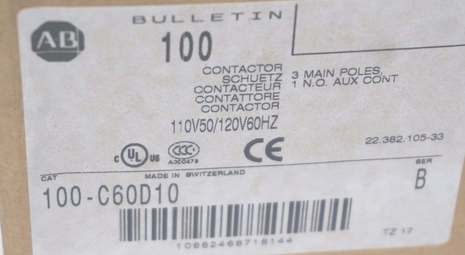 NEW ALLEN BRADLEY 100-C60D10 CONTACTOR 120V/60HZ SER. B, 100C60D10 - Image 3