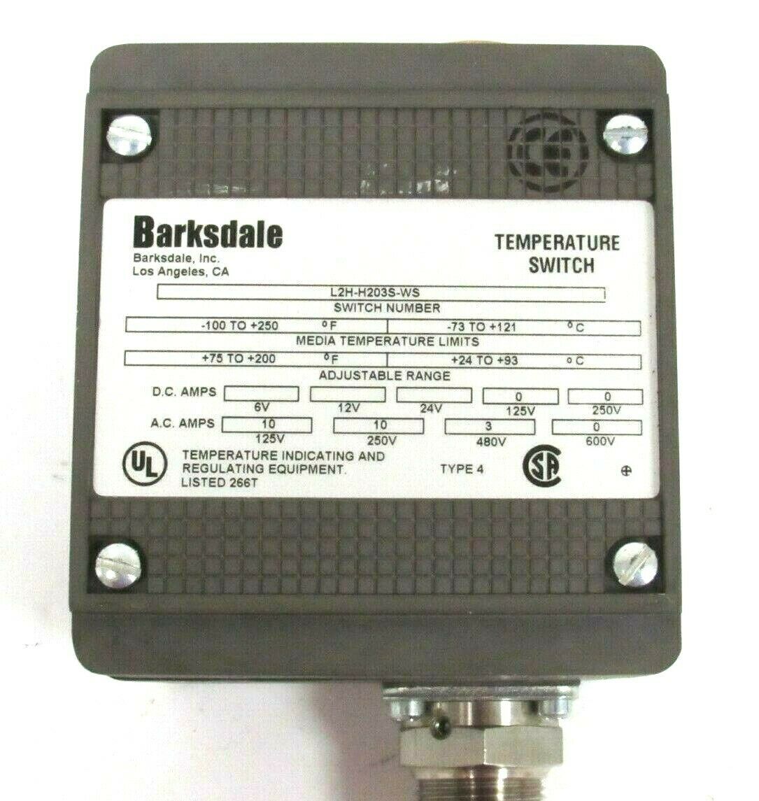 NEW BARKSDALE L2H-H203S-WS TEMPERATURE SWITCH L2HH203SWS - SB Industrial  Supply, Inc.