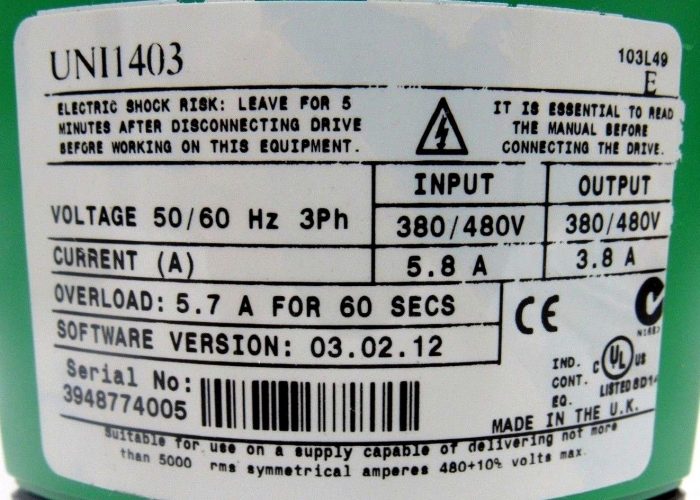 NEW EMERSON UNI1403 DRIVE 15010303003000 2HP 480V - Image 5