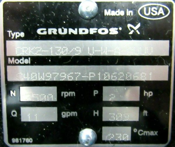 NEW GRUNDFOS CRK2-130/9 IMMERSIBLE PUMP C40W97967-P10620681 2HP 11GPM - Image 5