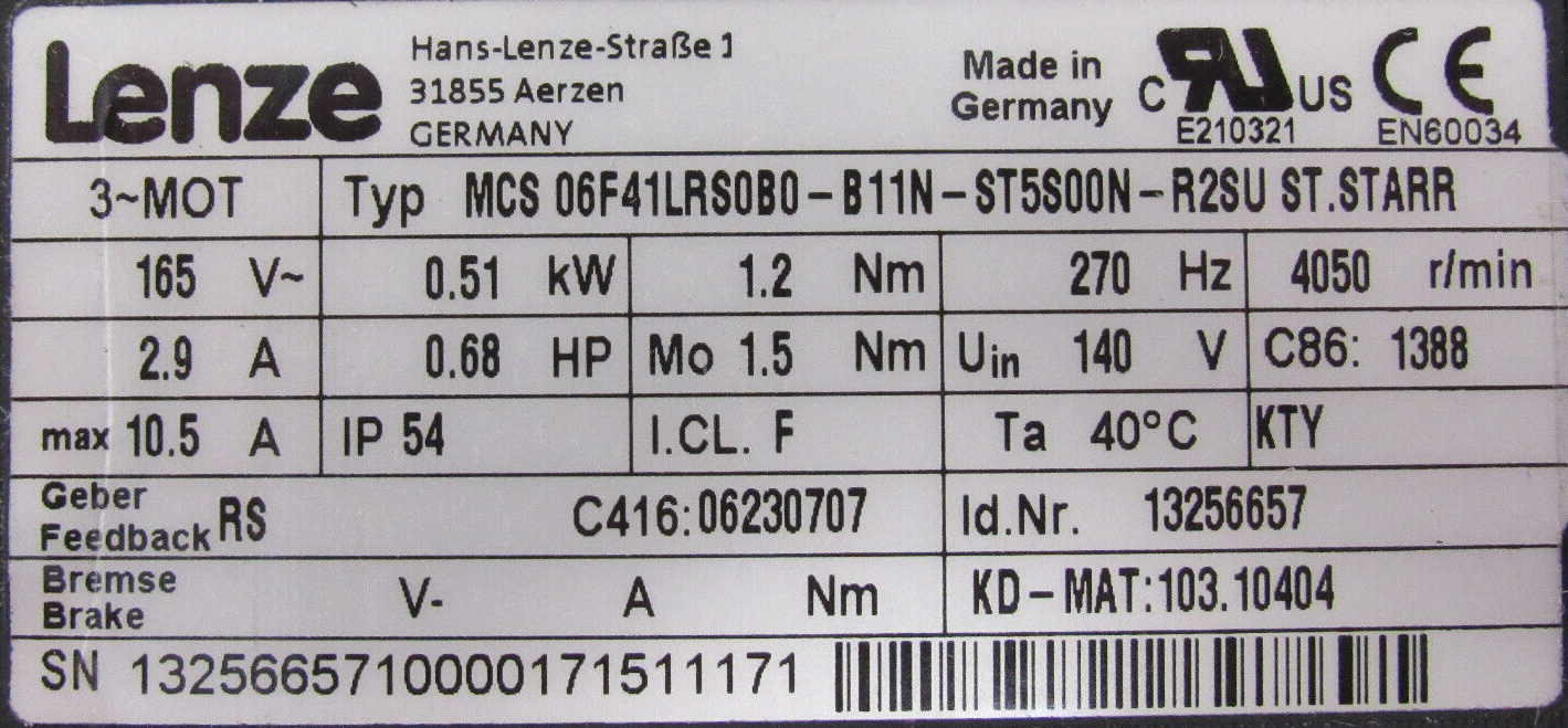 NEW LENZE MCS06F41LRS0B0-B11N-ST5S00N-R2SU SERVO MOTOR ST.STARR - Image 5