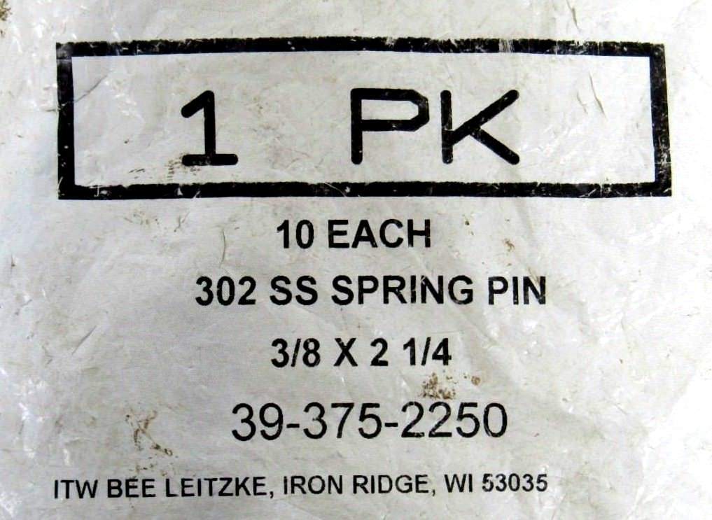 NEW LOT OF 10 ITW 39-375-2250 SPRING PIN 302 SS 3/8 x 2 1/4 393752250 ...
