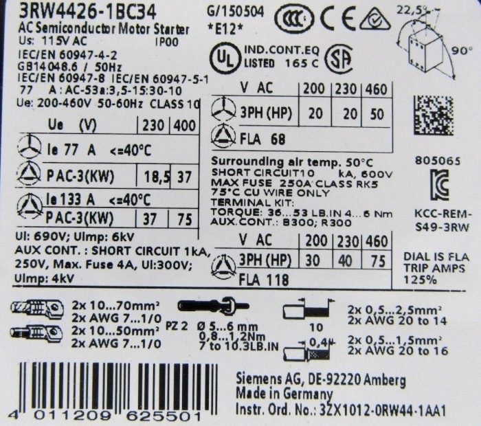 NEW SIEMENS 3RW4426-1BC34 SOFT START 3RW44261BC34 20/20/50HP 200-460V - Image 5