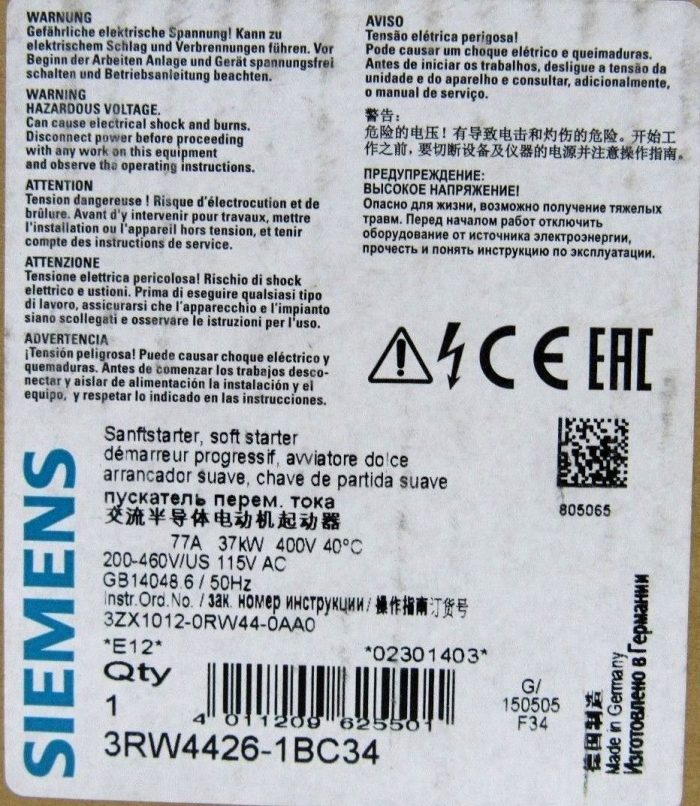 NEW SIEMENS 3RW4426-1BC34 SOFT START 3RW44261BC34 20/20/50HP 200-460V - Image 6