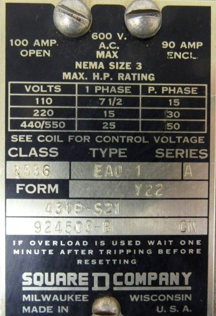 USED SQUARE D 8536-EA0-1 STARTER SIZE 3 8536EA01 - Image 5