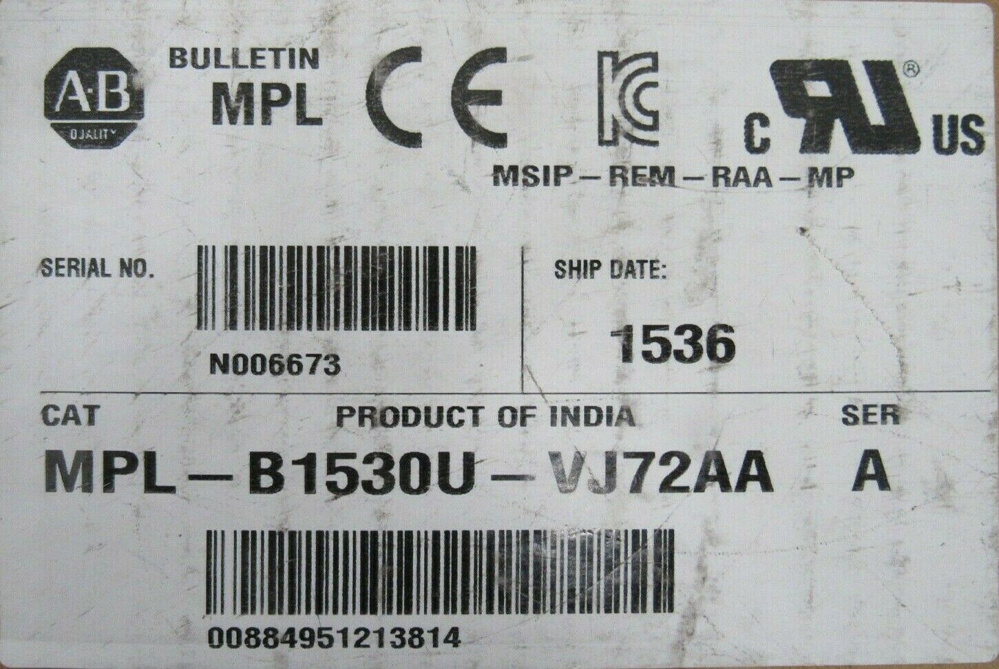 NEW ALLEN BRADLEY MPL-B1530U-VJ72AA SERVO MOTOR SER A MPLB1530UVJ72AA - Image 3