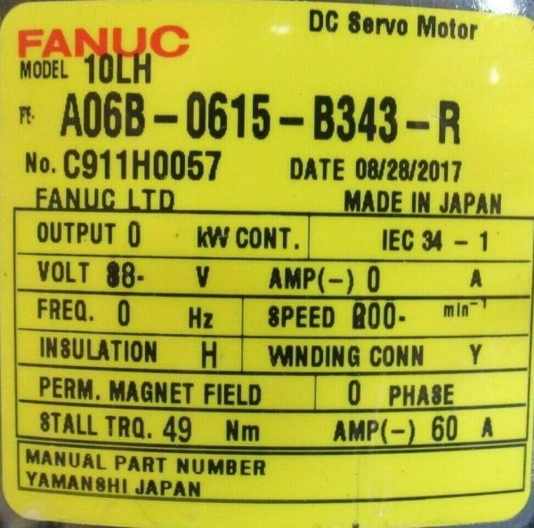 NEW FANUC A06B-0615-B343-R DC SERVO MOTOR MODEL 10LH A06B-0615-B343 - Image 5