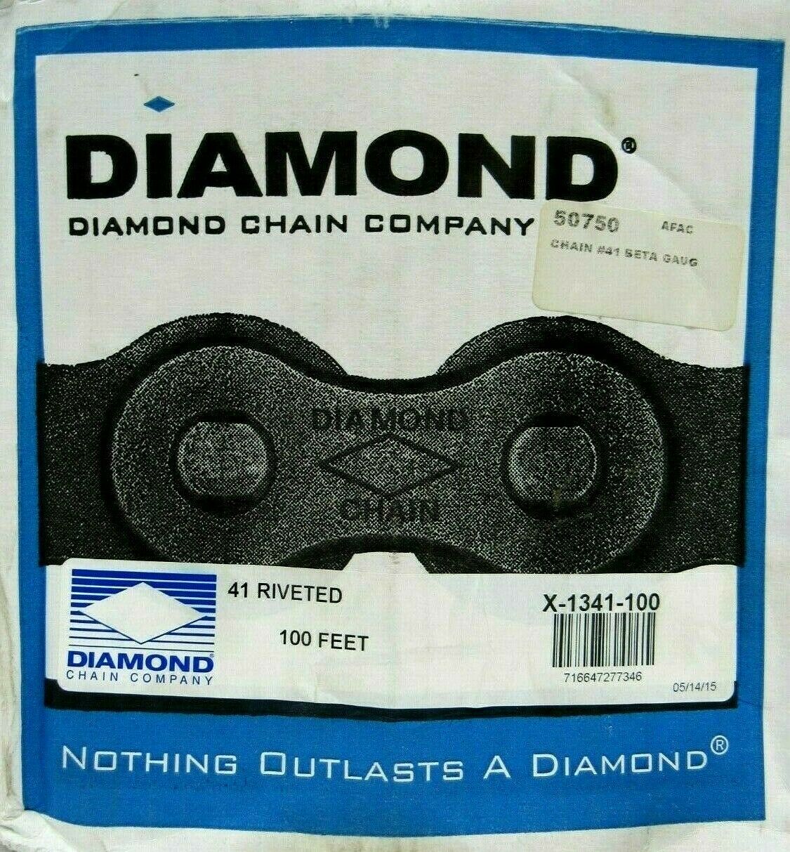 NEW DIAMOND CHAIN X-1341-100 ROLLER CHAIN 41 RIVETED 100FT - SB ...
