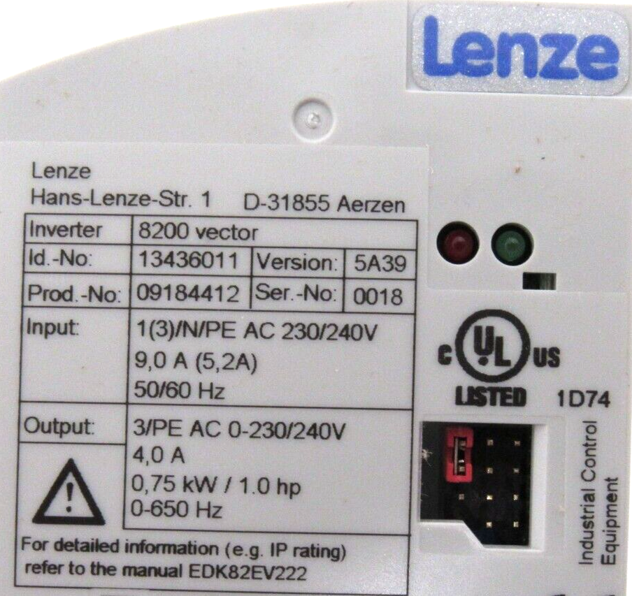 NEW LENZE E82EV751K2C FREQUENCY INVERTER DRIVE 8200 VECTOR - SB