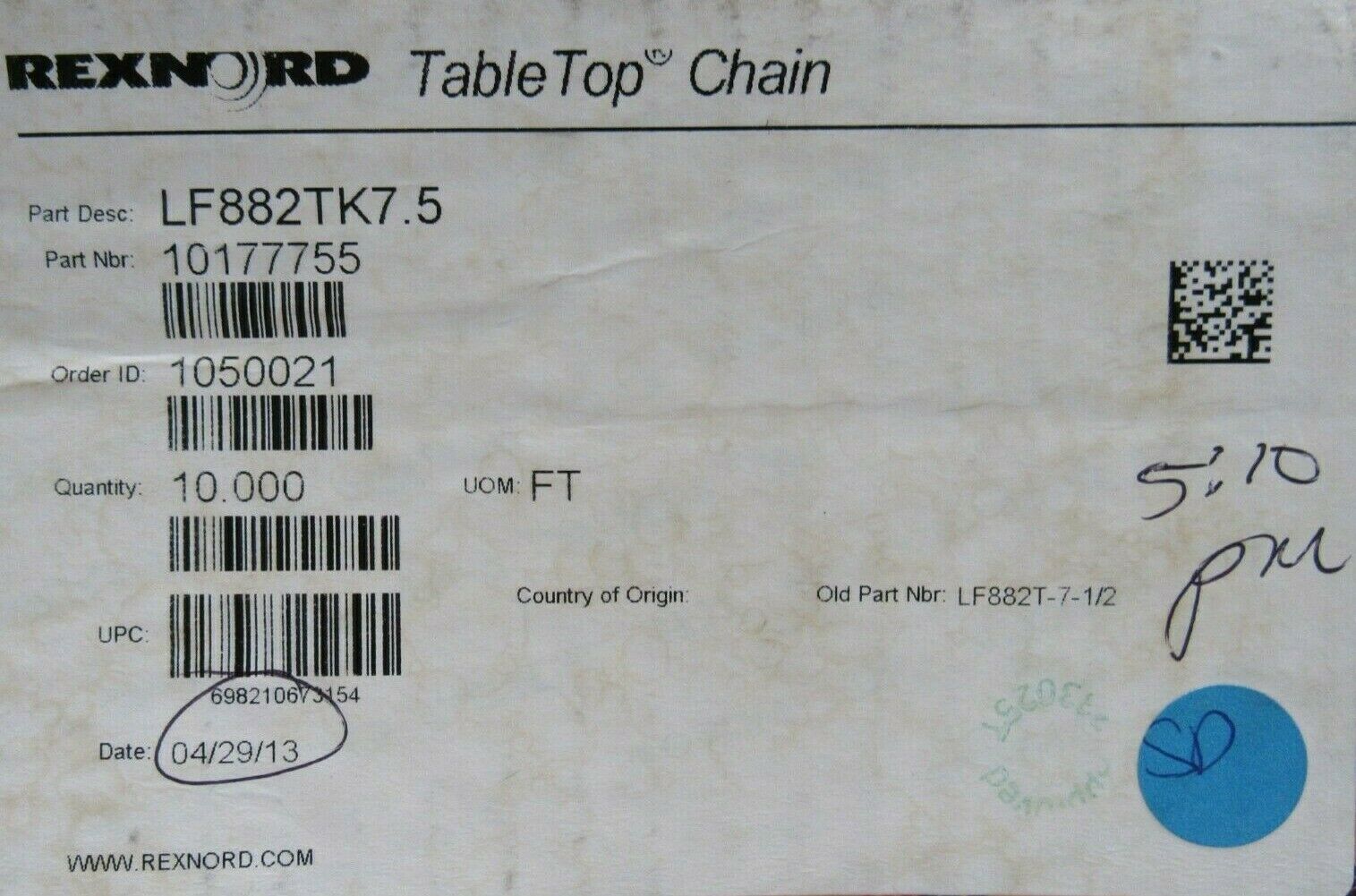 NEW REXNORD LF882TK7.5 TABLETOP CHAIN 10' 1017775 LF882TK75 - Image 4