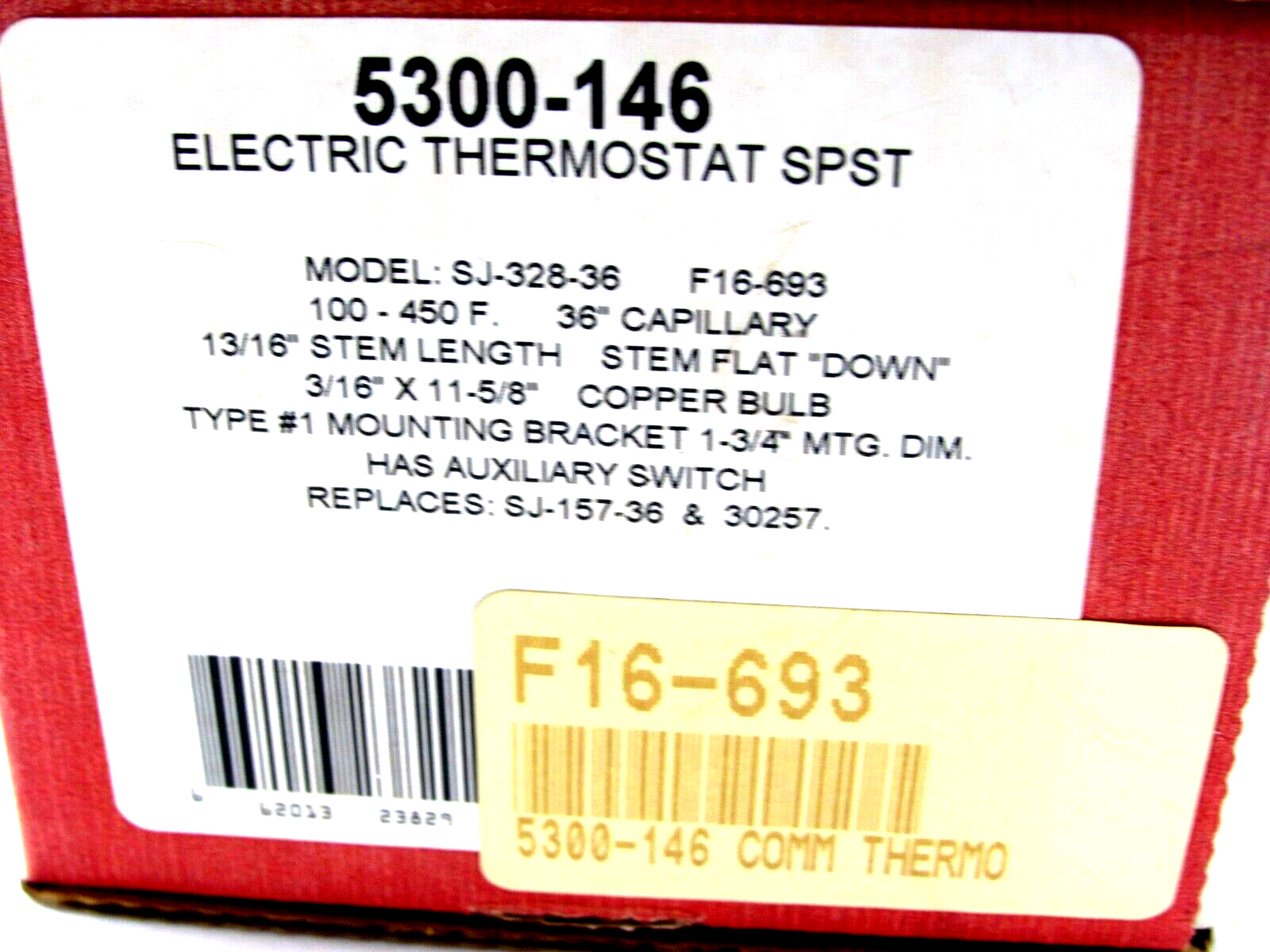 NEW ROBERTSHAW 5300-146 ELECTRIC THERMOSTAT SPST SJ-328-36 5300146 - Image 5