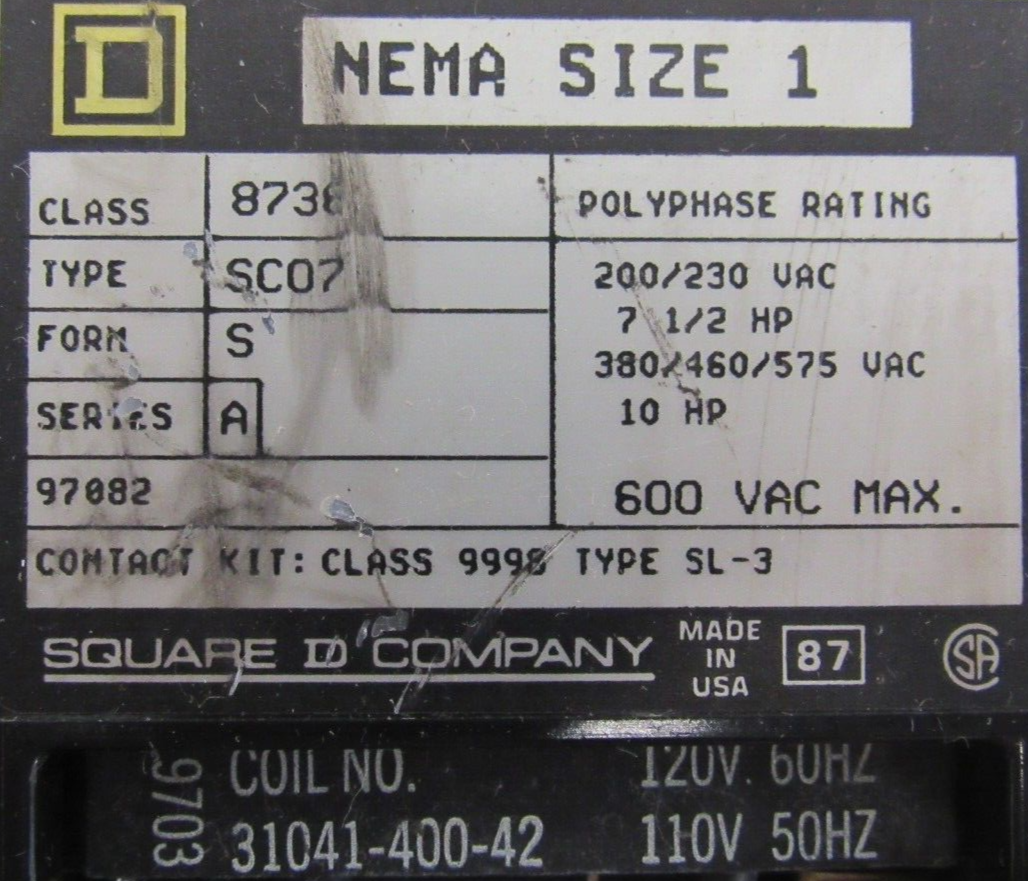 NEW SQUARE D 8736-SC07V02-S AC REVERSING STARTER SIZE 1 8736SC07V02S - Image 5