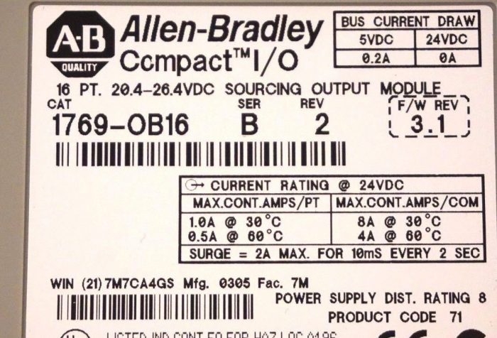 USED ALLEN BRADLEY 1769-OB16 SER. B SOURCING OUTPUT MODULE 17690B16 - Image 3