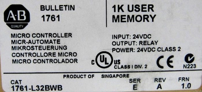 NEW ALLEN BRADLEY 1761-L32BWB MICRO CONTROLLER 1761L32BWB SER E REV A FRN 1.0 - Image 5