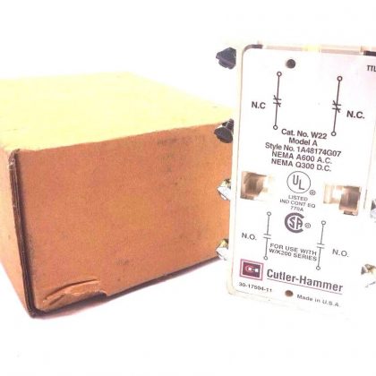 NEW CUTLER HAMMER 1A48174G07 AUXILIARY CONTACT W22 MODEL A