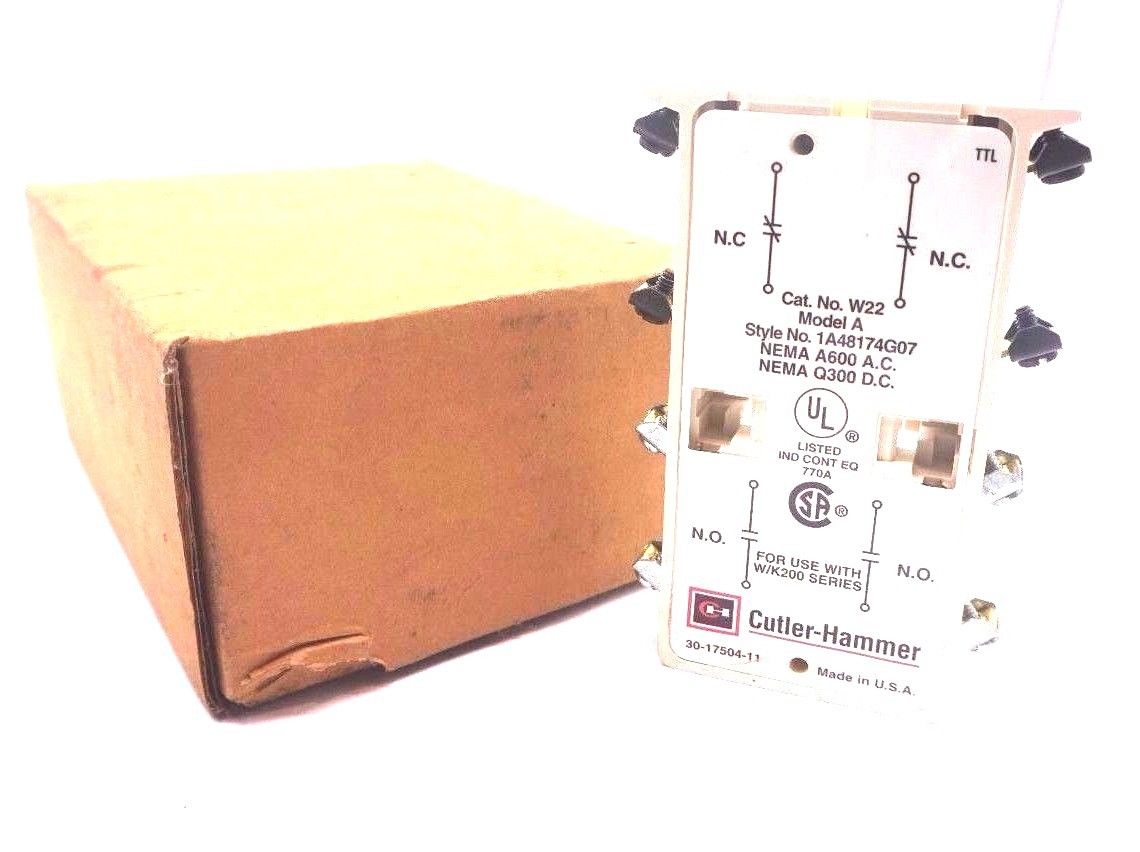 NEW CUTLER HAMMER 1A48174G07 AUXILIARY CONTACT W22 MODEL A