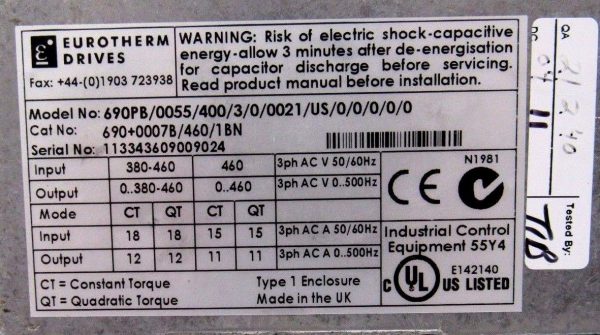 USED EUROTHERM DRIVES 690PB/0055/400/3/0/0021/US/0/0/0/0/0 DRIVE - Image 6