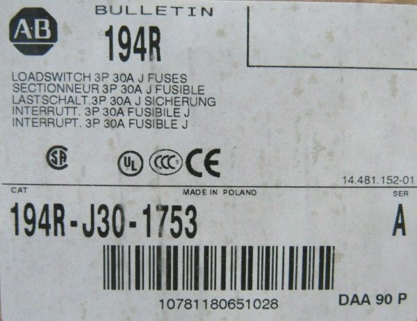 NEW ALLEN BRADLEY 194R-J30-1753 DISCONNECT SWITCH SER A 194RJ301753 - Image 5
