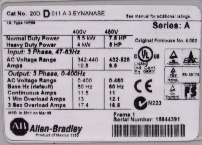 NEW ALLEN BRADLEY 20D-D011-A-3-EYNANASE POWERFLEX 700S 20DD011A3EYNANASE - Image 5