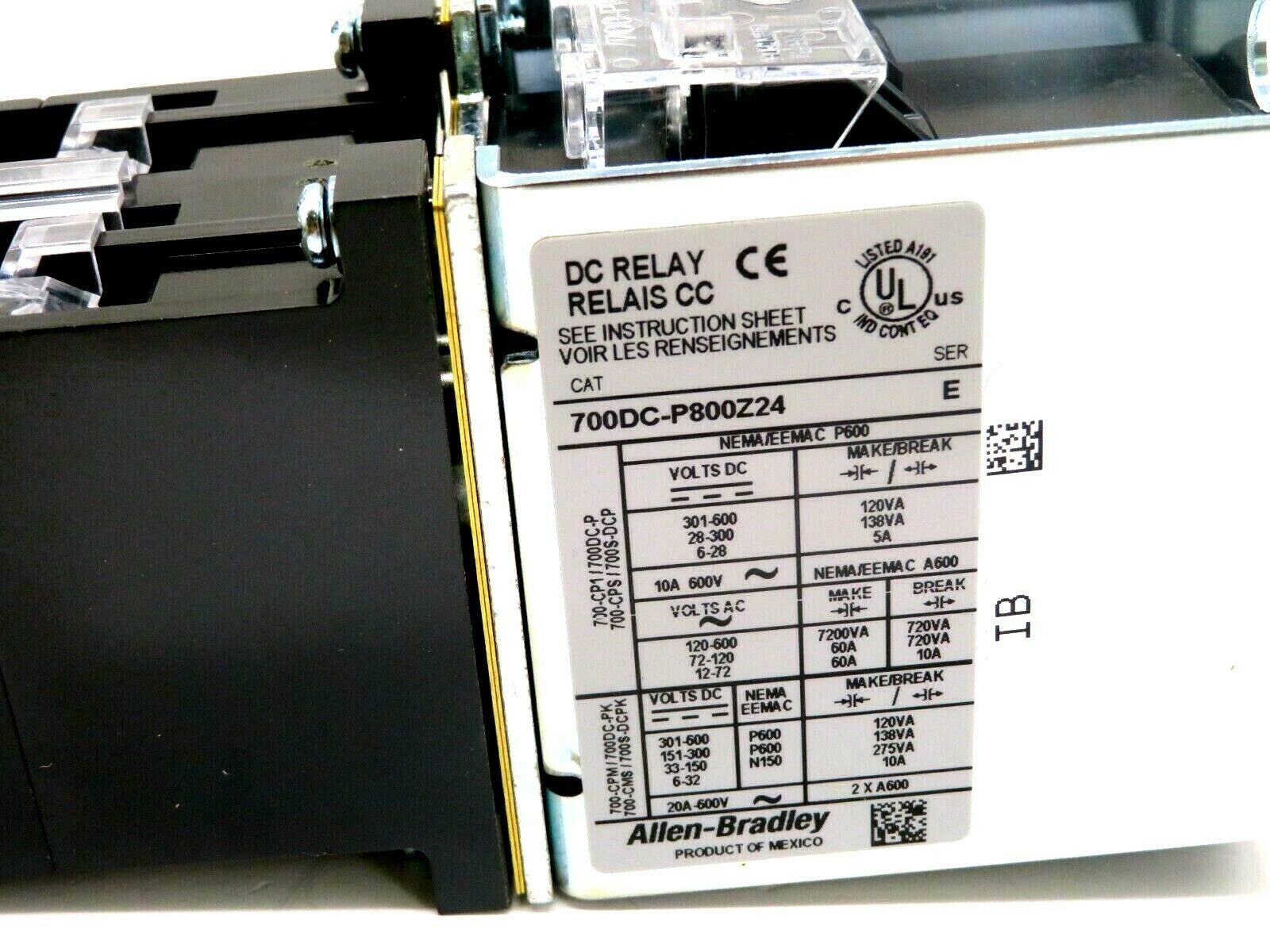 NEW ALLEN BRADLEY 700DC-P800Z24 CONTROL RELAY TYPE P SER. E 700DCP800Z24 - Image 3