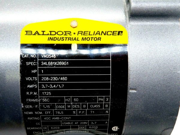 NEW BALDOR RELIANCE VM3546 MOTOR 1 HP 1725 RPM - Image 5