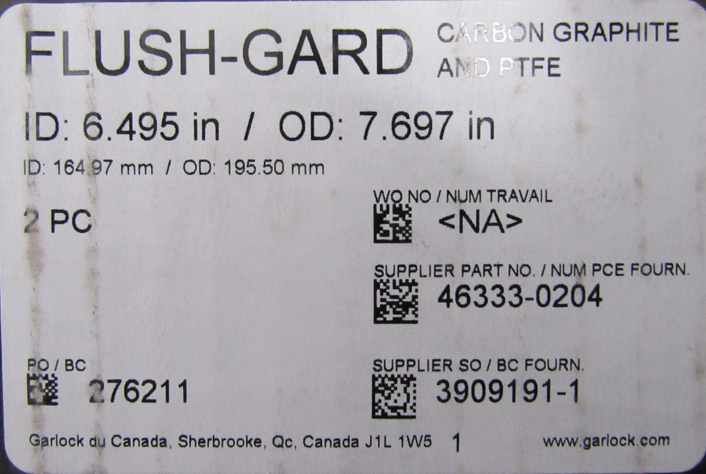 NEW BOX OF 2EA GARLOCK 46333-0204 FLUSH-GARD SEAL ID: 6.495 OD: 7.697 463330204 - Image 3