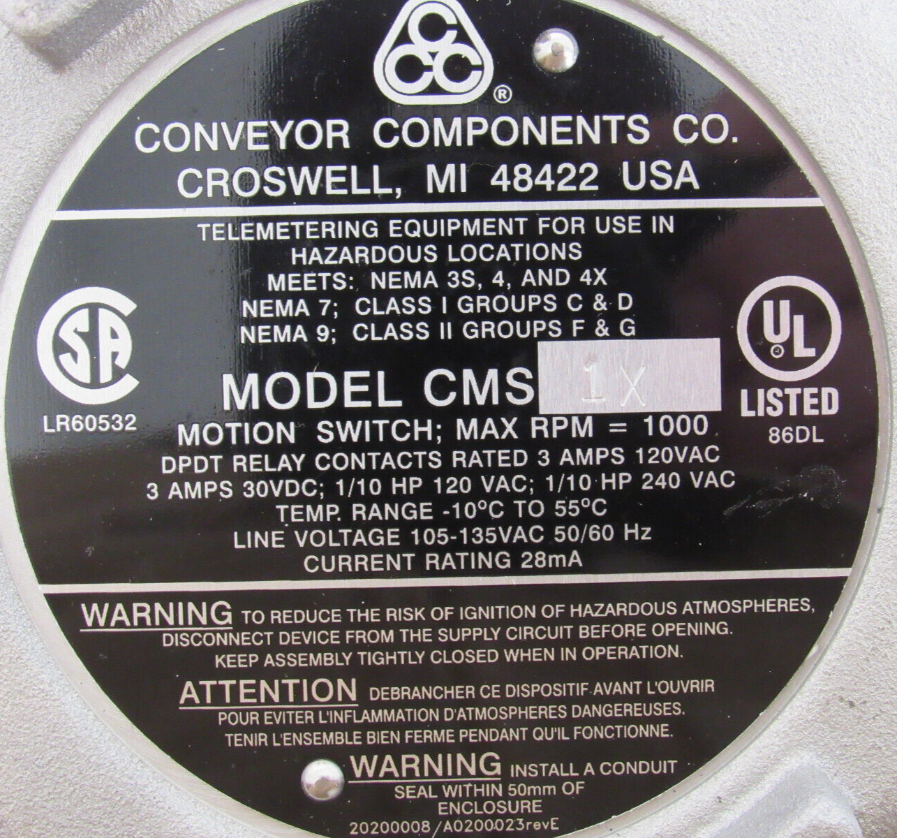 NEW CONVEYOR COMPONENTS CMS-1X MOTION SPEED SWITCH CMS1X - Image 5