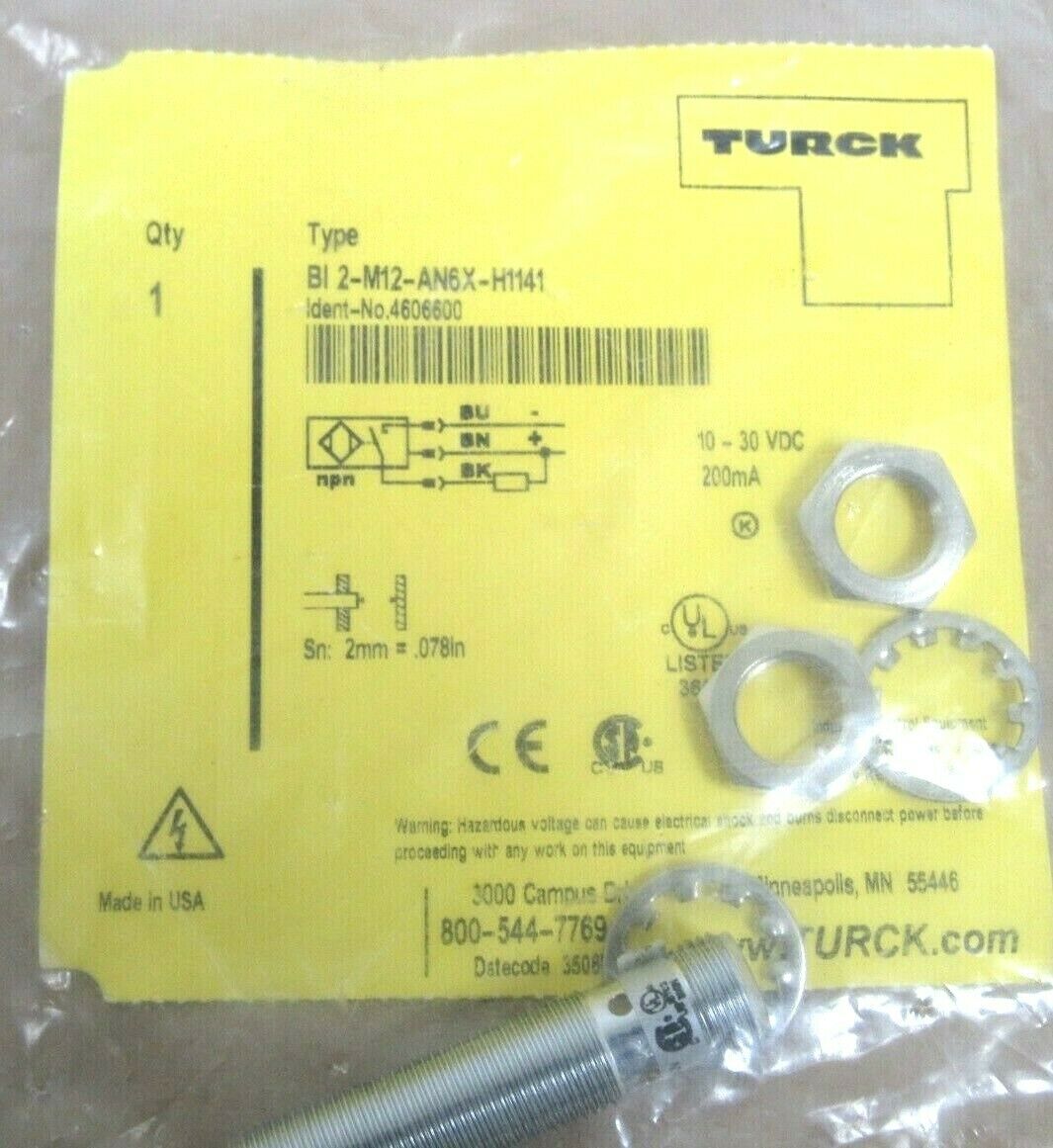 BI10U M30 AN6X H1141 Turck | Sensor De Proximidad Turck, Rosca M30